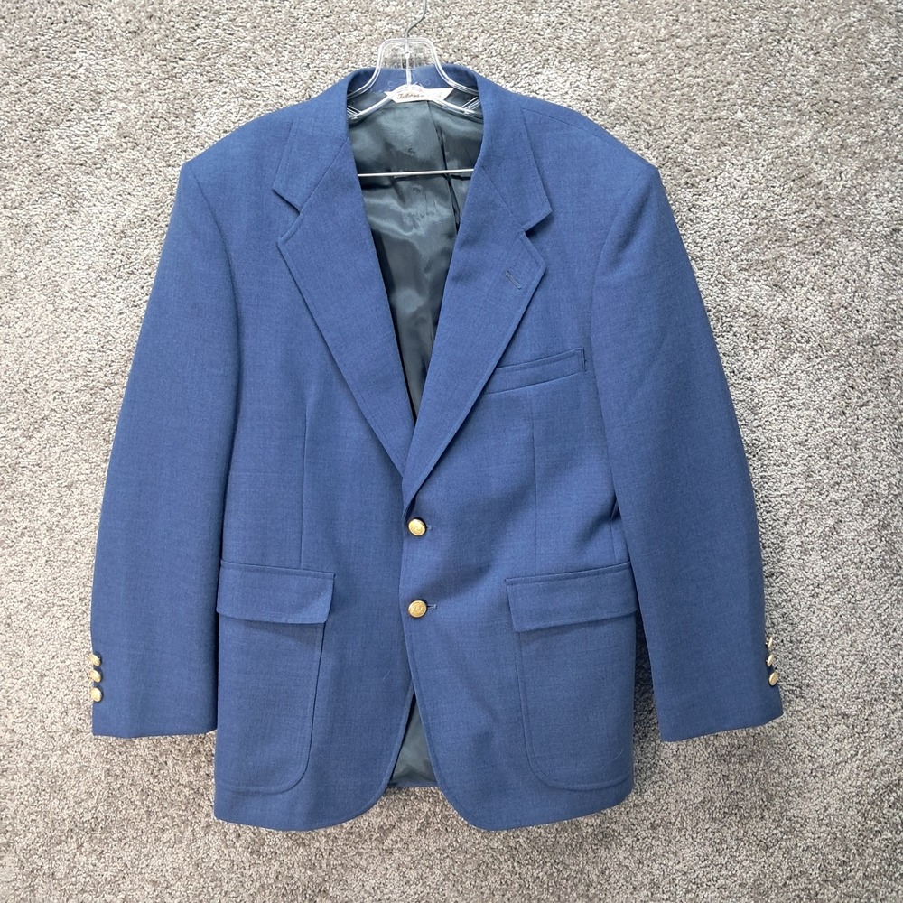 Stafford Mens Blue Worsted Wool Blend Two Button Blazer Sport Coat Made in USA
